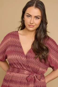 Yours Curve Rust Orange Zig Zag Metallic Wrap Dress