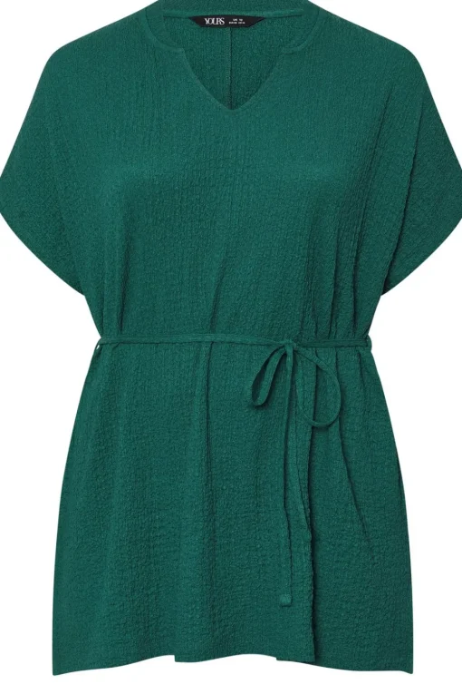Yours Curve Teal Green Belted Textured Tunic Top
