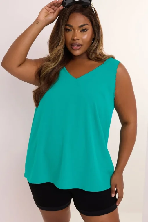 Yours Curve Teal Green Scallop Edge Cami Vest Top
