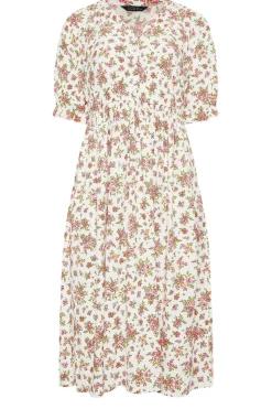 Yours Curve White & Pink Vintage Floral Textured Midaxi Dress