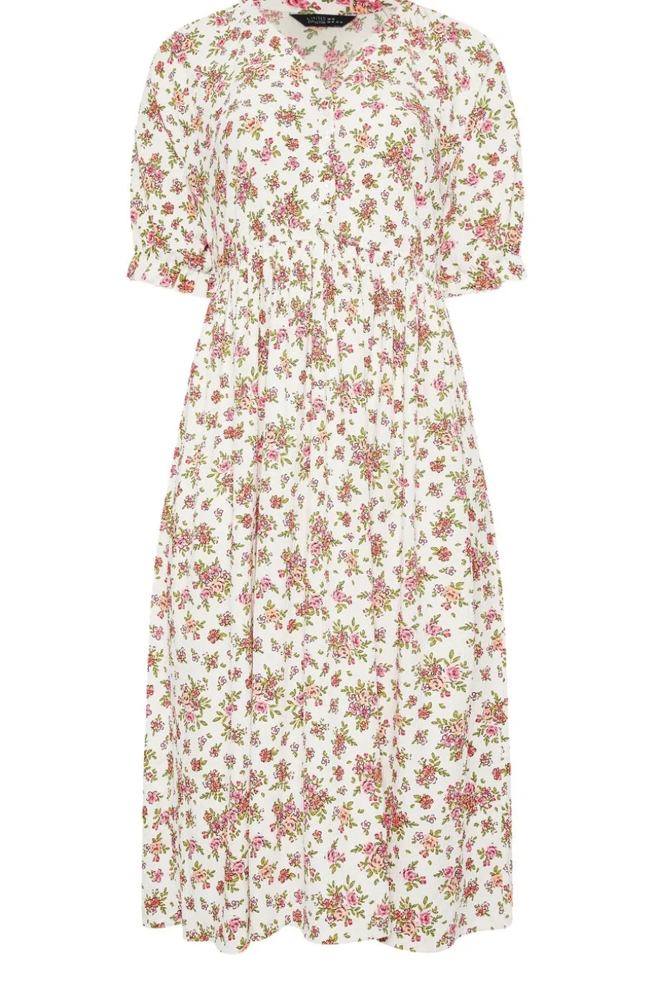 Yours Curve White & Pink Vintage Floral Textured Midaxi Dress