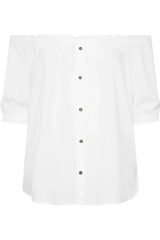 Yours Curve White Chambray Button Detail Bardot Top
