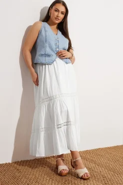 Yours Curve White Cotton Tiered Maxi Skirt