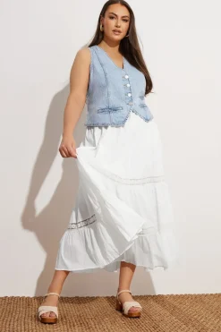 Yours Curve White Cotton Tiered Maxi Skirt