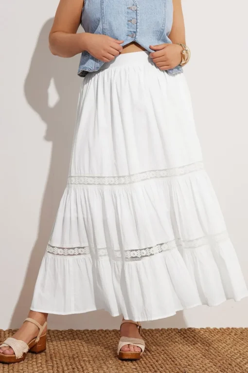 Yours Curve White Cotton Tiered Maxi Skirt
