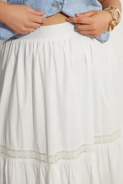 Yours Curve White Cotton Tiered Maxi Skirt