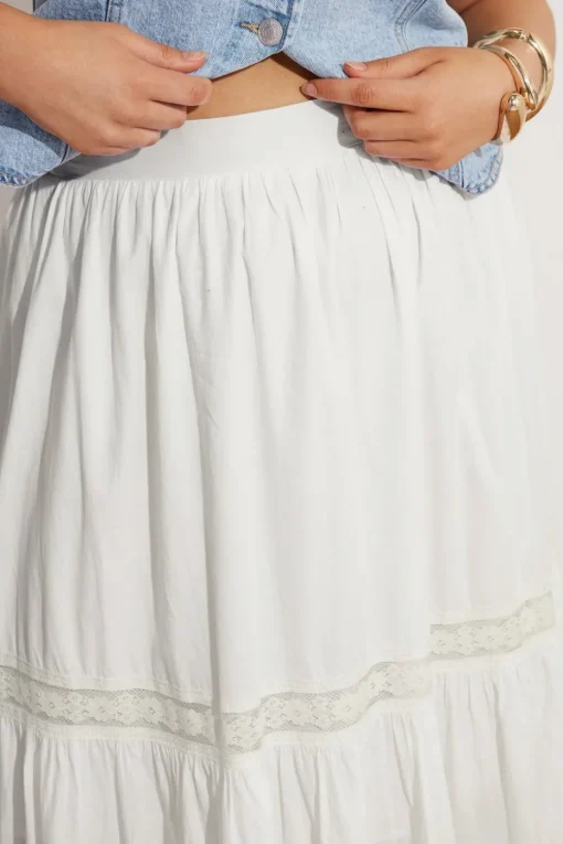 Yours Curve White Cotton Tiered Maxi Skirt