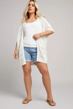 Yours Curve White Crochet Short Sleeve Cardigan