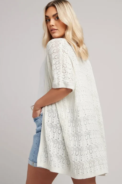 Yours Curve White Crochet Short Sleeve Cardigan