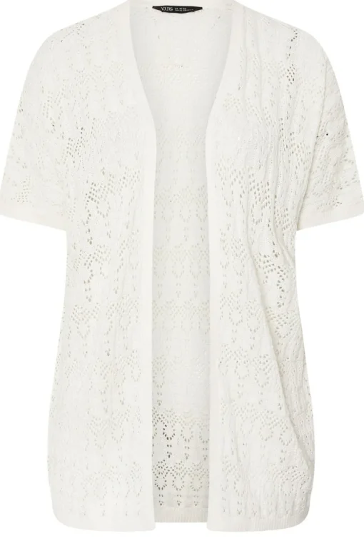 Yours Curve White Crochet Short Sleeve Cardigan