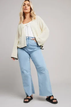 Yours Curve White Crochet Tie Front Cardigan
