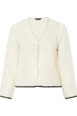Yours Curve White Crochet Tie Front Cardigan