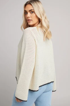 Yours Curve White Crochet Tie Front Cardigan