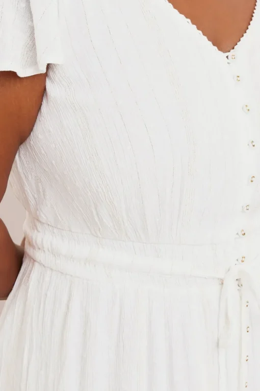Yours Curve White Dobby Tie Front Maxi Dress