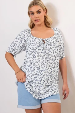 Yours Curve White Floral Print Tie Front Top