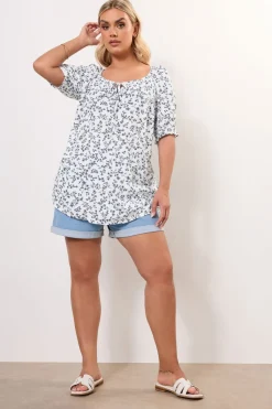 Yours Curve White Floral Print Tie Front Top