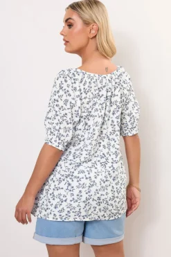 Yours Curve White Floral Print Tie Front Top