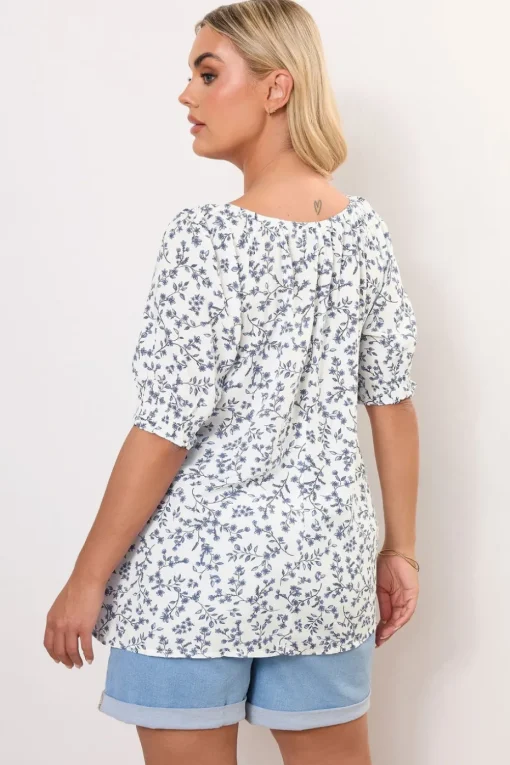 Yours Curve White Floral Print Tie Front Top