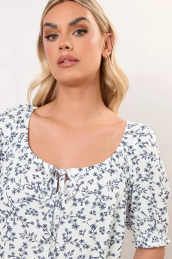 Yours Curve White Floral Print Tie Front Top