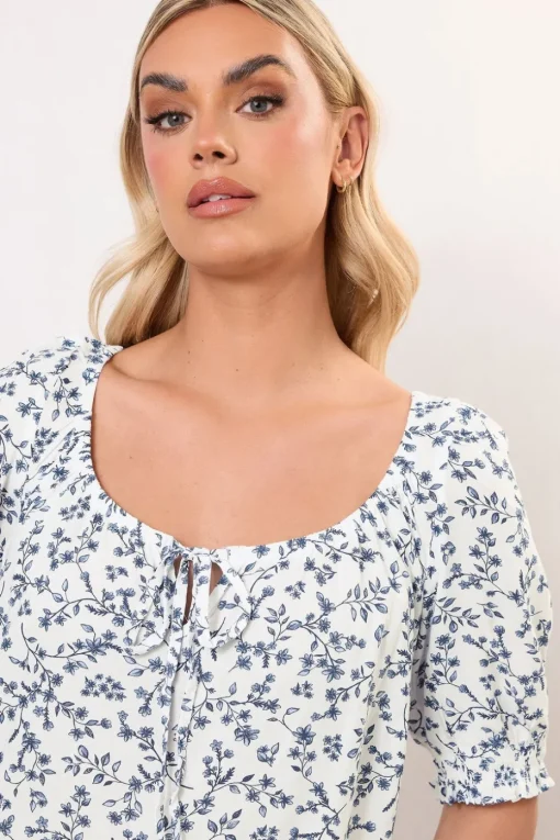 Yours Curve White Floral Print Tie Front Top