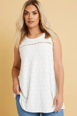Yours Curve White Floral Broderie Anglaise Vest Top