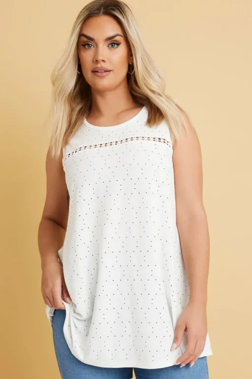 Yours Curve White Floral Broderie Anglaise Vest Top