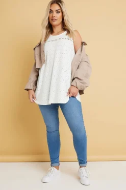 Yours Curve White Floral Broderie Anglaise Vest Top