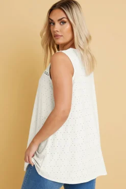Yours Curve White Floral Broderie Anglaise Vest Top