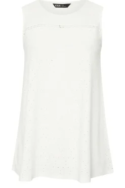 Yours Curve White Floral Broderie Anglaise Vest Top
