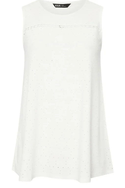 Yours Curve White Floral Broderie Anglaise Vest Top