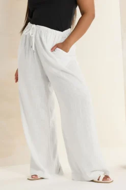 Yours Curve White Linen Wide Leg Trousers