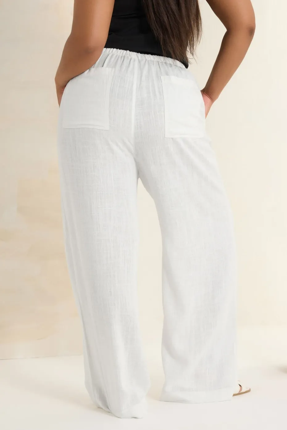 Yours Curve White Linen Wide Leg Trousers