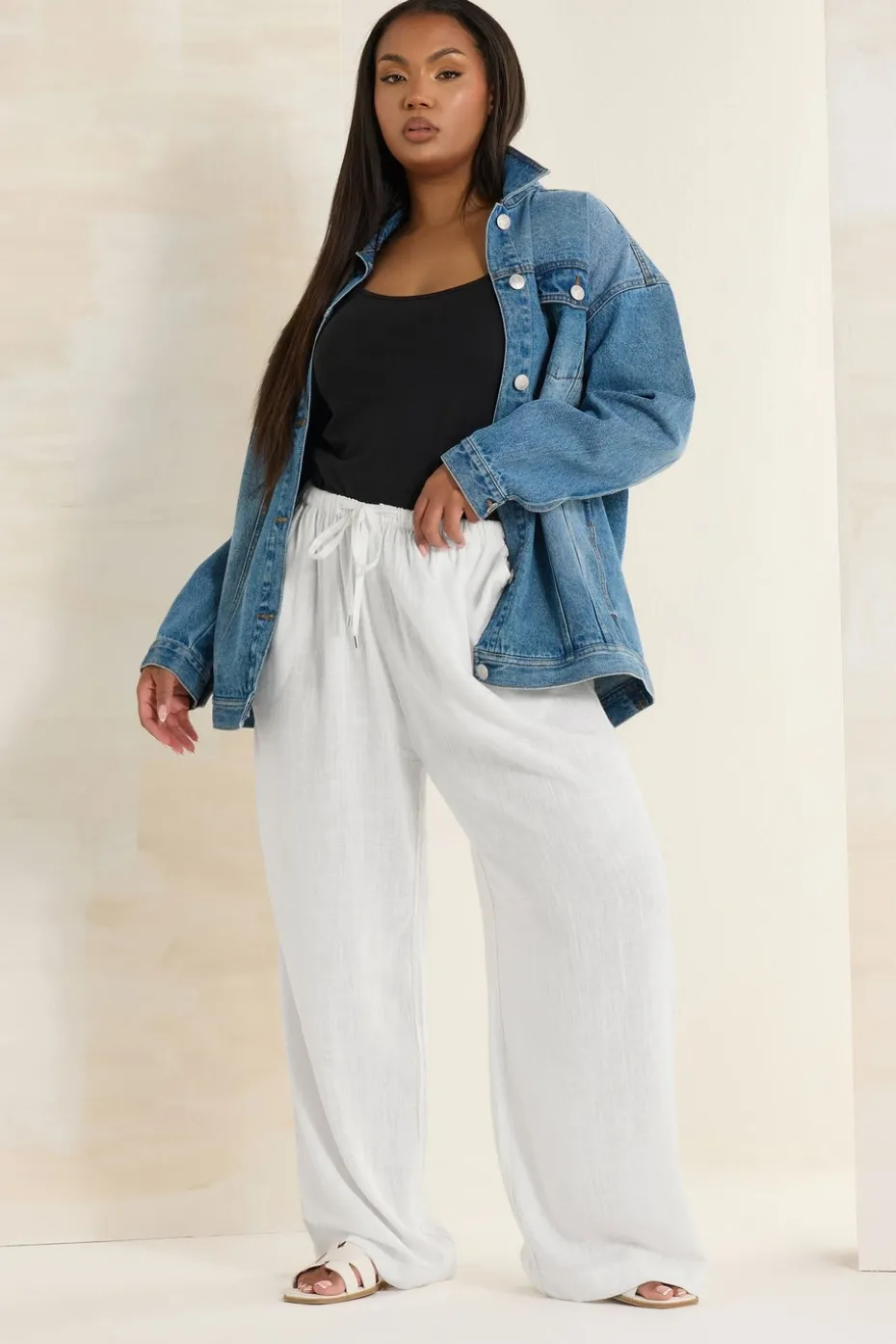 Yours Curve White Linen Wide Leg Trousers