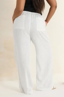 Yours Curve White Linen Wide Leg Trousers
