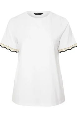 Yours Curve White Metallic Crochet Trim T-Shirt