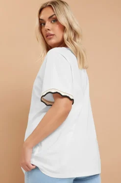 Yours Curve White Metallic Crochet Trim T-Shirt