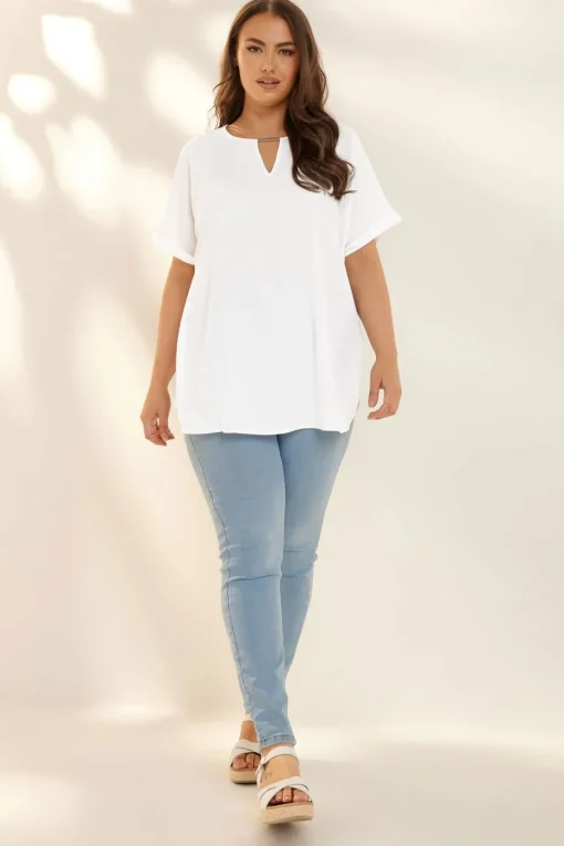 Yours Curve White Notch Neck Blouse