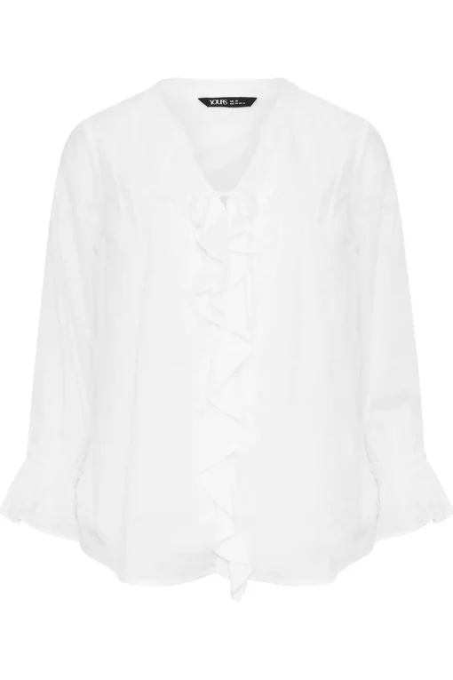 Yours Curve White Ruffle Tie Detail Blouse