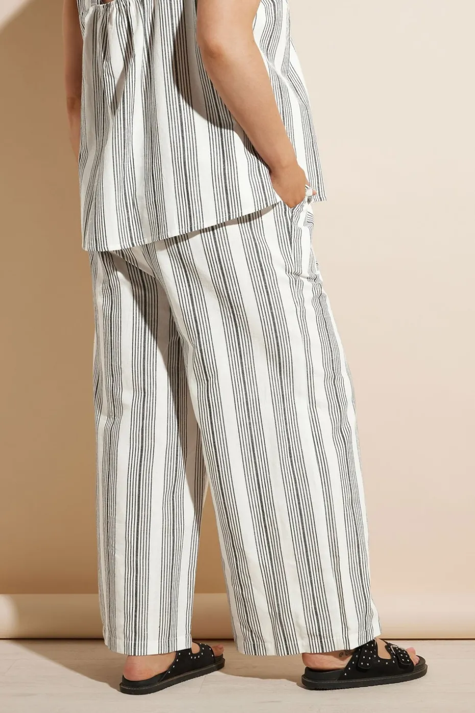 Yours Curve White Stripe Belted Wide Leg Linen Trousers