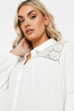 Yours Curve White Tiered Crochet Detail Shirt