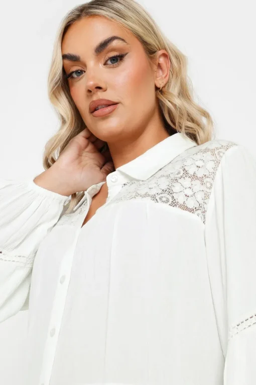 Yours Curve White Tiered Crochet Detail Shirt