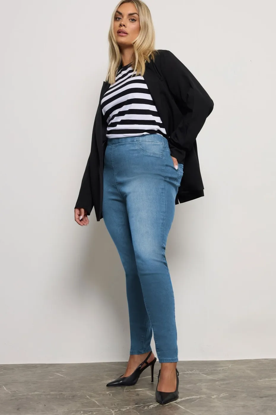 Yours For Good Curve Mid Blue Pull On Stretch Jenny Jeggings