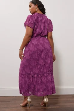 Yours London Curve Purple Burn Out Jacquard Ruffle Dress