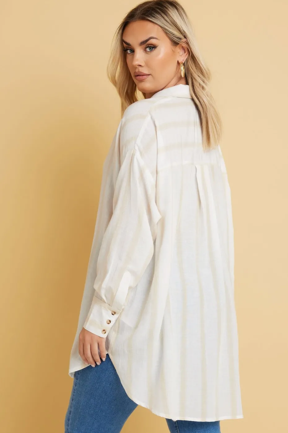 Yours Plus Size Natural Brown Stripe Linen Shirt Yours Curve