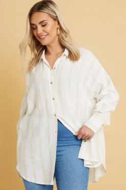 Yours Plus Size Natural Brown Stripe Linen Shirt Yours Curve