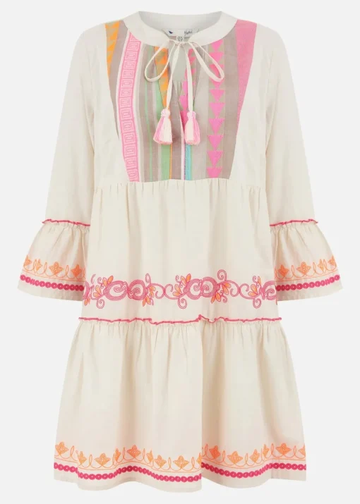 Yumi Beige Embroidered Cotton Tunic