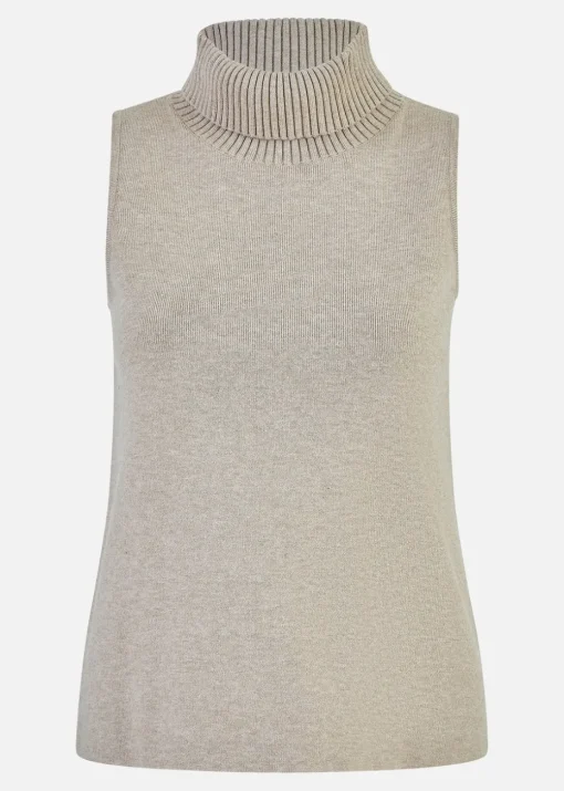 Yumi Beige Knitted Roll Neck Sleeveless Jumper
