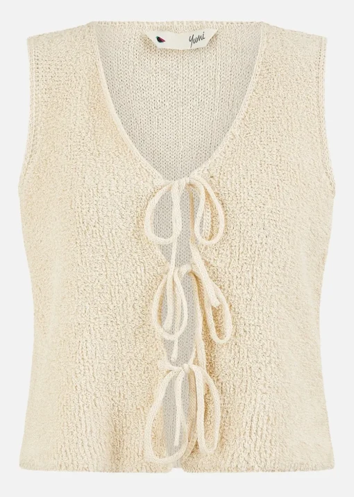 Yumi Beige Knitted Tie Detail Knitted Waistcoat