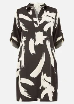 Yumi Black Abstract Print Tunic With Pockets