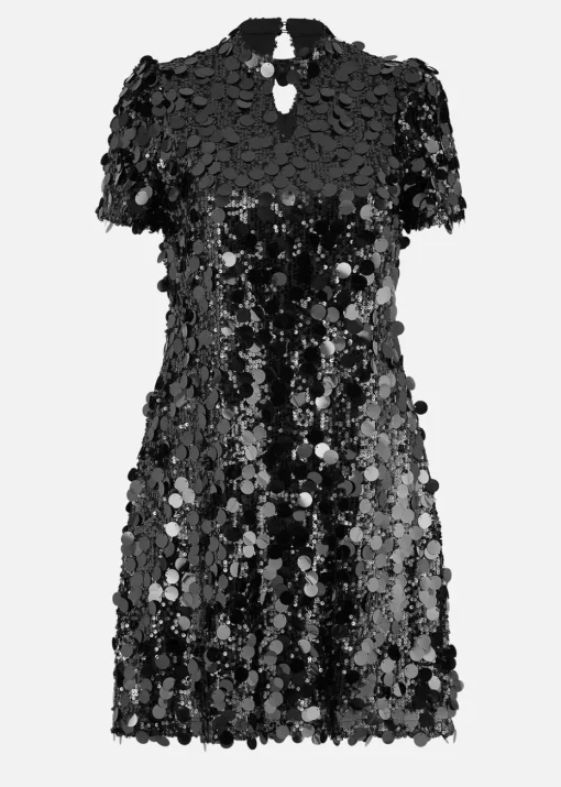 Yumi Black Big Sequin Tunic With Keyhole Neckline